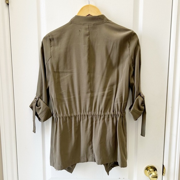 Zara Women's Olive Green Waterfall Open Front Draped Jacket Blazer Size Small - Picture 5 of 16